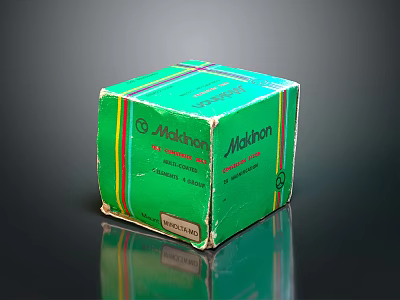Vintage Green Mathon Box With Striped Design And Brand Label Details 3d model