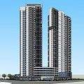 Modern High Rise Residential Buildings With Landscaped Garden And Swimming Pool