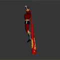 Powerful Game Movie Character In Red Costume With Black Cape And Gold Accents Flexing Muscles