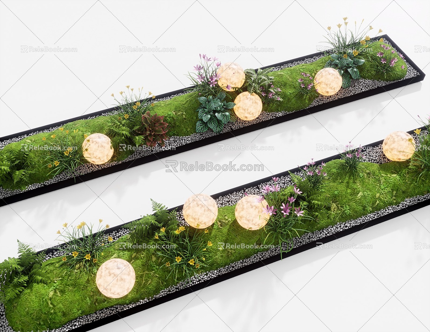 Courtyard sketch plant combination gravel fern potted landscape landscape plant pile 3d model