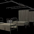 Medical Equipment for Hospital Ward with Beds IV Stands and Privacy Curtains