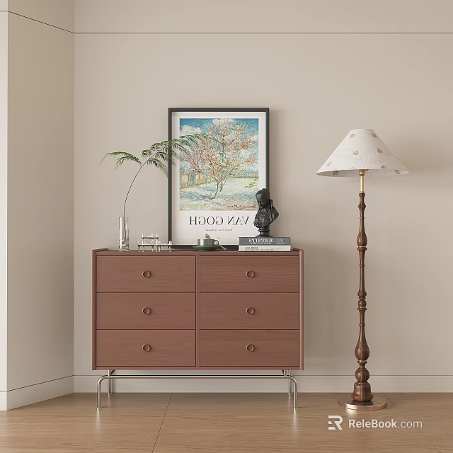 Modern Entryway Console Cabinet Sideboard With Drawers Table Lamp And Decorative Painting 3d model 