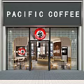 Pacific Coffee Shop Exterior With Glass Door Entrance And Interior Seating Area