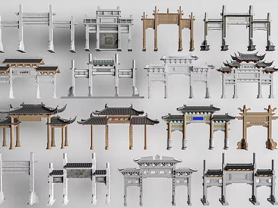 Traditional Chinese Memorial Archway Showcase With Various Classical Designs And Architectural Structures 3d model