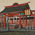 Japanese-style blessing water well pavilion porch ancient building pavilion 3d model