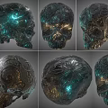 Intricately Carved Skull Decorative Ornament Set With Glowing Green And Gold Accents