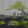 Japanese Karesansui Garden with Gray Walls Pine Tree Stones Stone Lanterns Moss and Gravel