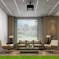 Indoor Golf Simulator Practice Space With Green Turf And Golf Course Display For Fitness Training