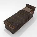 Cozy Single Bed With Brown Striped Blanket Wooden Frame And Pillow