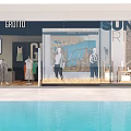 GROTTIO Store Window Display Featuring Sunrise Theme Mannequins Fashion Apparel And Pool