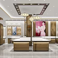 Jewelry Store Interior Design with Elegant Display Counters Ceiling Lights and Jewelry Displays