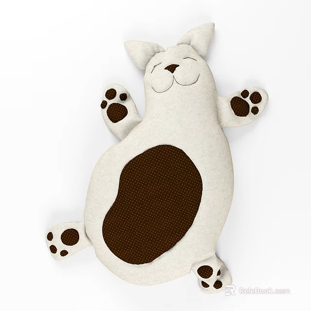 Cute White Cat Shaped Plush Toy With Brown Patch And Soft Paws 3d model