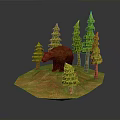 Brown Bear Standing Among Green Pine Trees in a Natural Forest Grassland Setting