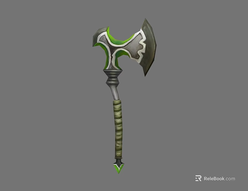 Fantasy Battle Axe With Green Glowing Accents And Wrapped Handle Design 3d model 