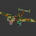Camouflage Passenger Plane Model With Twin Propellers Green Brown Yellow Paint And Orange Wing Triangles