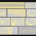 Gray Tiles with Yellow Cloud and Mountain Patterns in Various Rectangular Combinations for Wall Decoration 3d model
