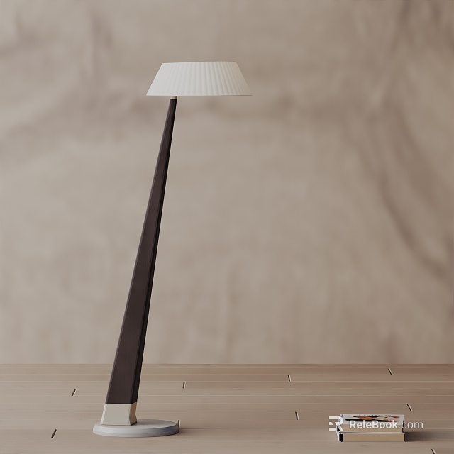 Sleek Black Floor Lamp With White Shade Against Beige Wall And Wooden Surface 3d model 