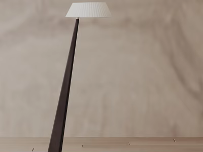 Sleek Black Floor Lamp With White Shade Against Beige Wall And Wooden Surface 3d model