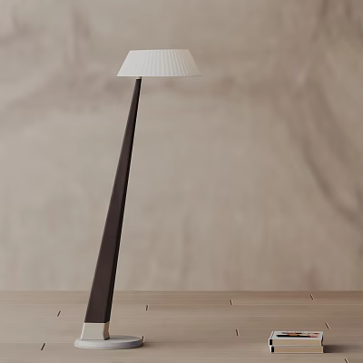 Sleek Black Floor Lamp With White Shade Against Beige Wall And Wooden Surface 3d model Sleek Black Floor Lamp With White Shade Against Beige Wall And Wooden Surface 3d model