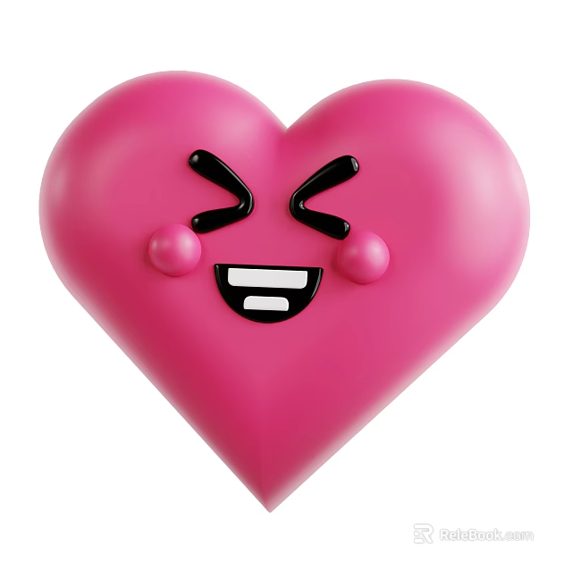 Pink Heart Shaped Decorative Ornament Set With Cute Cartoon Smiley Face 3d model 