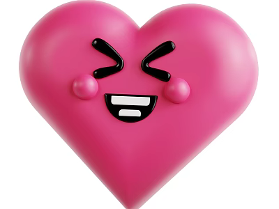 Pink Heart Shaped Decorative Ornament Set With Cute Cartoon Smiley Face 3d model