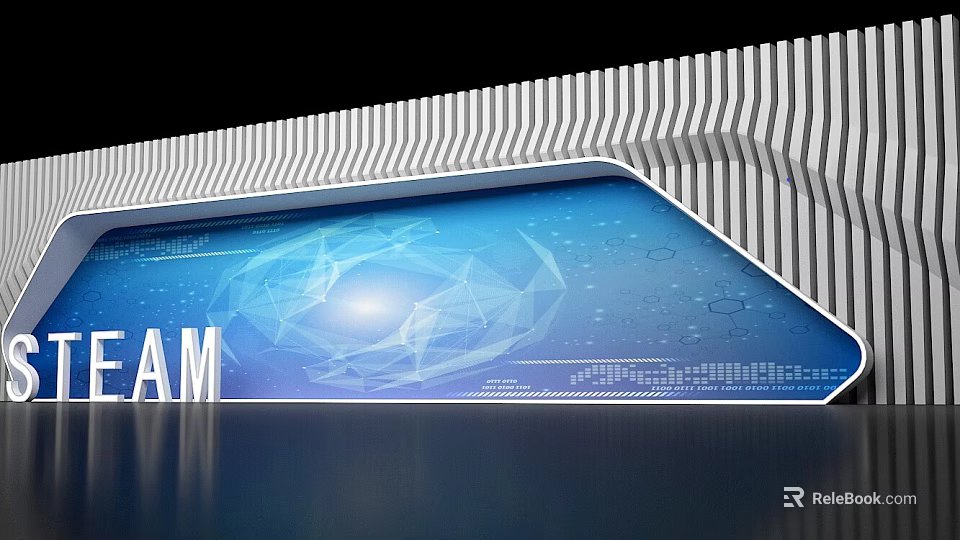 Tech Inspired Display Panel With Blue Background Globe And Geometric Patterns Data Lines AM Text 3d model 