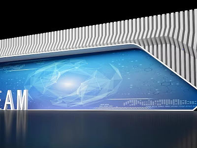 Tech Inspired Display Panel With Blue Background Globe And Geometric Patterns Data Lines AM Text 3d model