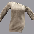 Stylish Beige Knitted Off Shoulder Sweater With Decorative Buttons On Sleeves