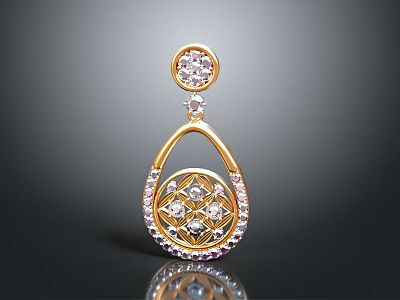 Elegant Gold Earrings With Diamond Accent And Pink Gemstone Exquisite Pendant Design 3d model