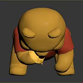 Cute Winnie the Pooh Toy Figure Sitting On Black Surface Holding Banana In Red Shirt