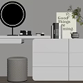 Modern White Dressing Table With Round Mirror Stool Books And Green Plant 3d model