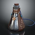 Decorative Bottle With Brown Leather Embossed Strap And Metallic Finish