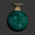 Woman Holding Green Glass Sphere Bottle With Wooden Lid On Dark Background