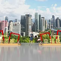 Urban City Skyline Event Scene With Welcome Home New Journey Decorations And Woman Standing In Center