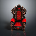 Ornate Antique Luxury Chair Featuring Red Upholstered Diamond Pattern And Carved Wooden Frame