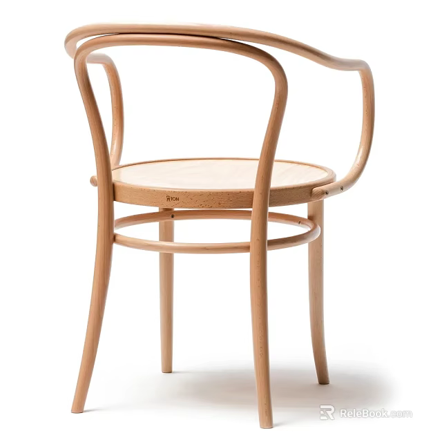 Natural Wooden Leisure Chair With Curved Armrests And Round Seat Design 3d model 
