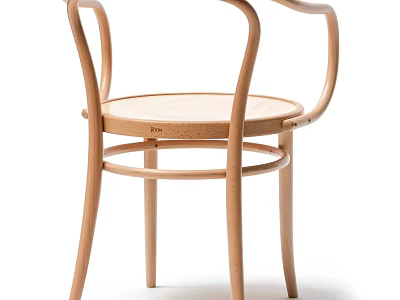 Natural Wooden Leisure Chair With Curved Armrests And Round Seat Design 3d model