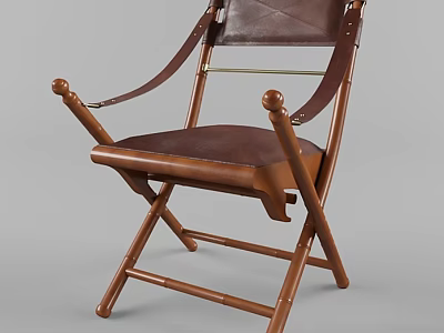 Comfortable Brown Leather Leisure Chair With Sturdy Wooden Frame And Folding Design 3d model