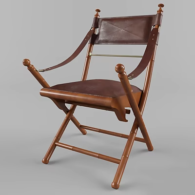 Comfortable Brown Leather Leisure Chair With Sturdy Wooden Frame And Folding Design 3d model