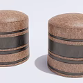 Brown Round Leather Stools With Black Striped Design For Home Decor 3d model