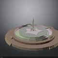 Architectural Model Featuring Central Tower And Circular Colorful Layered Platform