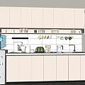 Modern Pantry With White Cabinets Shelves Holding Various Mugs Coffee Machine And Water Dispenser