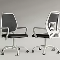 Modern Office Chair With White Frame Black Mesh Back Armrests And Rolling Casters