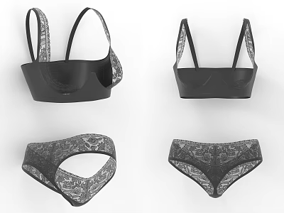 Women's Lingerie Set with Black Bra and Patterned Panties for Comfortable Wear 3d model