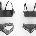 Women's Lingerie Set with Black Bra and Patterned Panties for Comfortable Wear