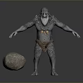 Gray Skinned Bearded Giant Creature With Muscular Body And Large Boulder