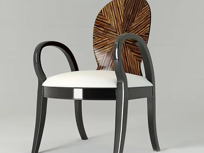Elegant Armchair With Striped Wooden Backrest Black Curved Armrests And White Padded Seat 3d model