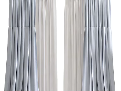 Elegant Light Blue And White Curtains Pleated Design With Double Layer For Home 3d model