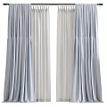 Elegant Light Blue And White Curtains Pleated Design With Double Layer For Home