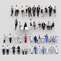 Diverse Group of People in Various Professional Uniforms Standing and Sitting